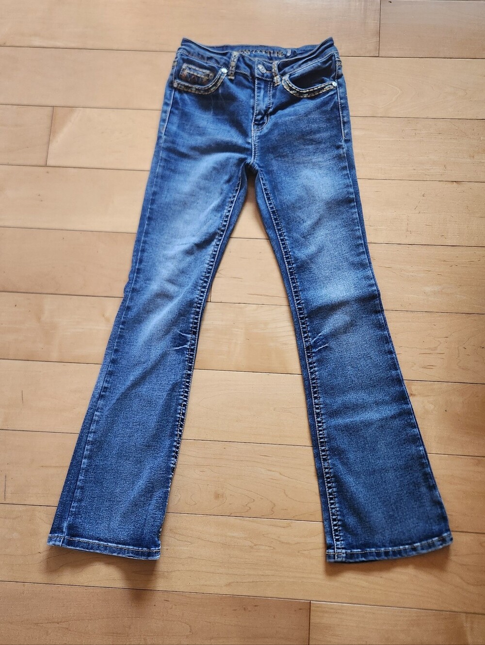 Sexy Couture Embellished Angel Wing Cross Bootcut Jeans Medium Wash Bling